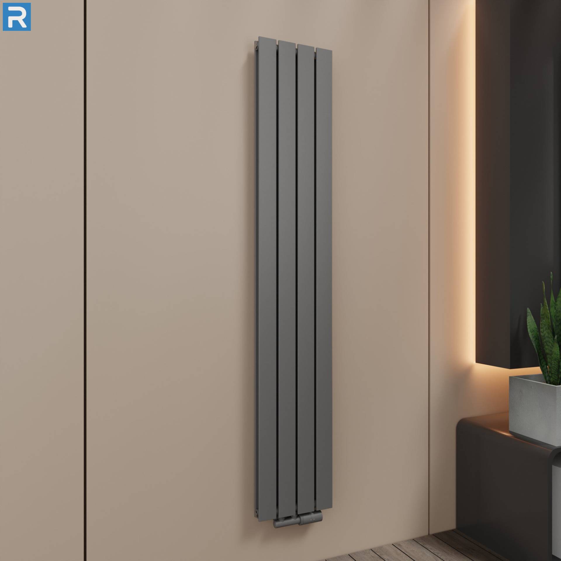 ROTHLER Paneelheizkörper Flachheizkörper Vertikal Doppellagig Anthrazit 30 x 180 cm mit Multiblock