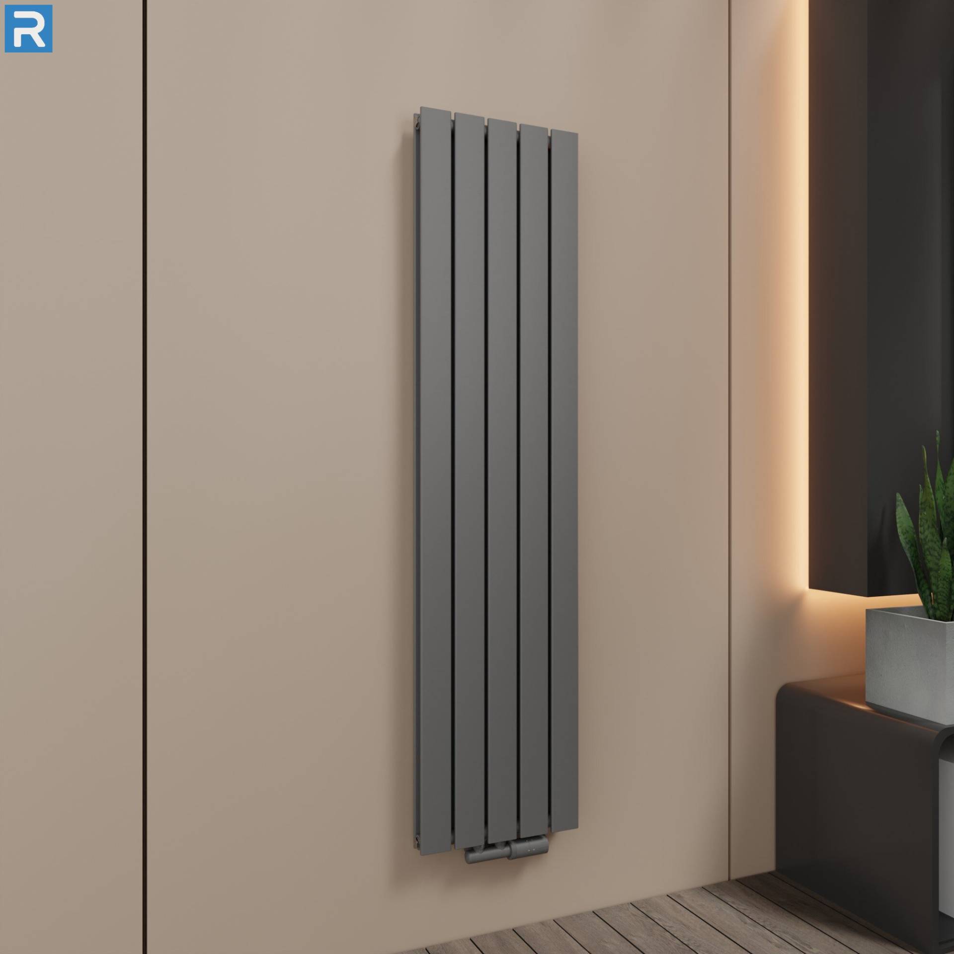 ROTHLER Paneelheizkörper Flachheizkörper Vertikal Doppellagig Anthrazit 38 x 160 cm mit Multiblock