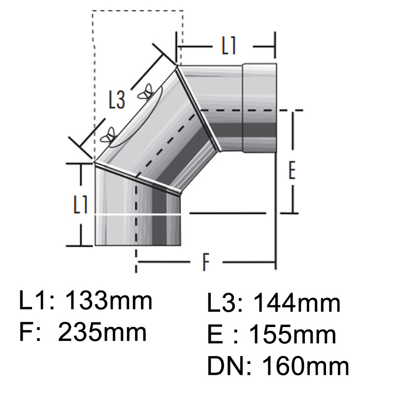 Raab Alkon Edelstahl Rohr DN160mm 90° Bogen starr mit Tür einwandig. 0,6mm 2. Wahl evtl. Lagrdrspuren von KaminStore24