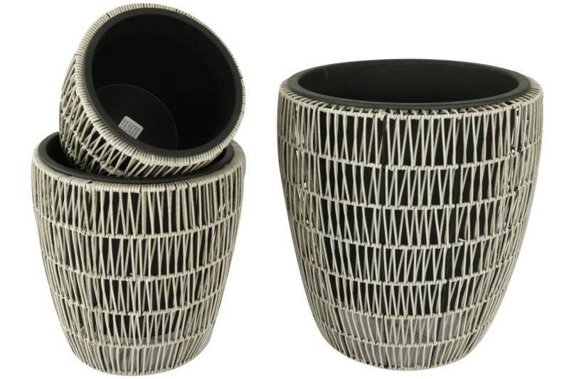 Rattan Pflanzentopf 3er Set Grau rund 22/29/40 cm Polyrattan wetterfest