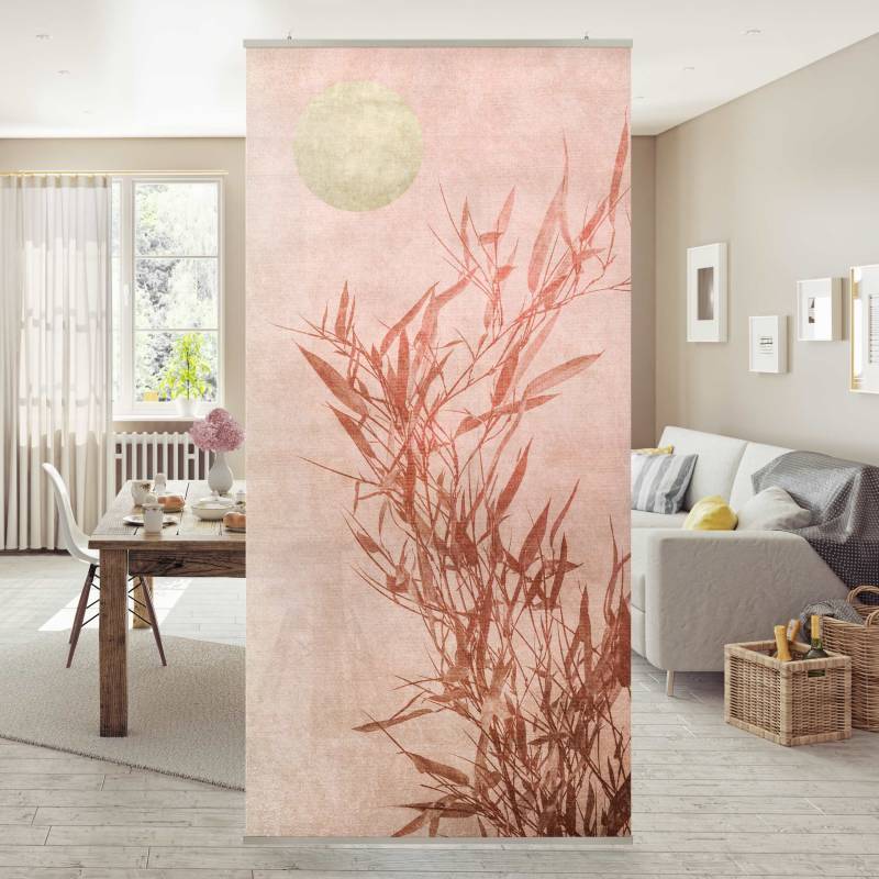 Raumteiler Goldene Sonne mit Rosa Bambus
