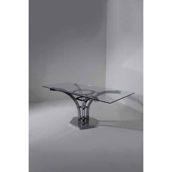 Rechteckiger Esstisch aus Stahl und Metall (70er/80er Jahre),