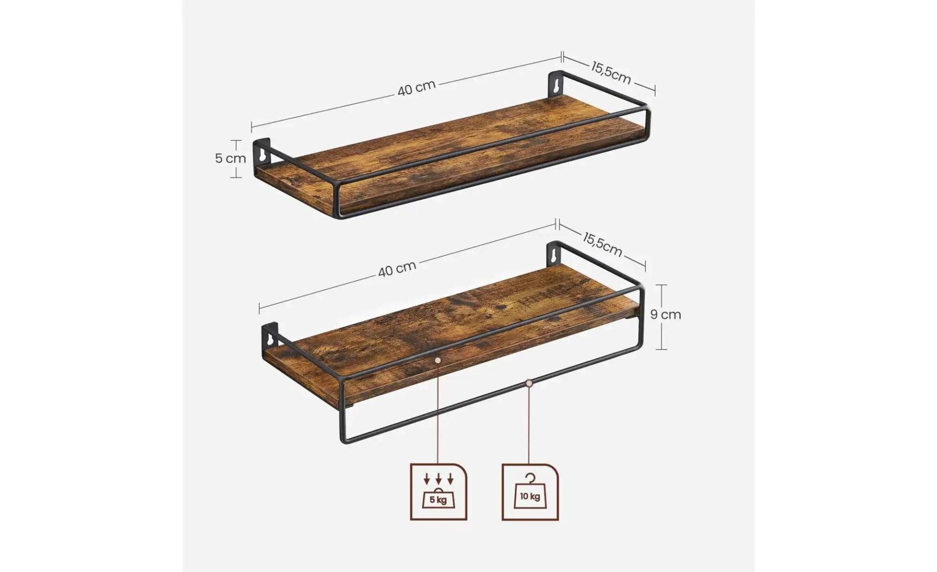 Regalbrett 2er-Set   ¦ braun ¦ Maße (cm): B: 15,5 H: 9 Regale > Wandregale - Höffner