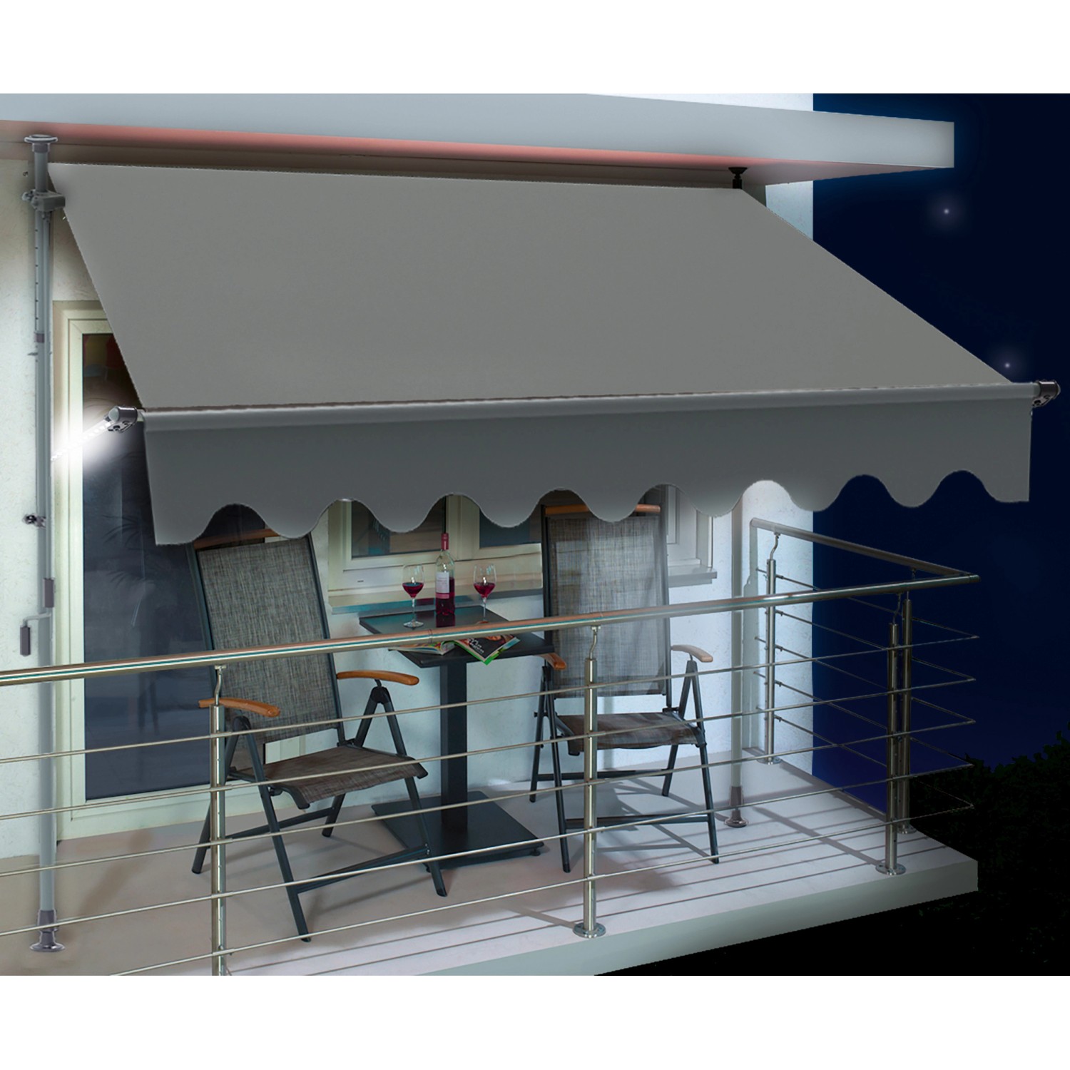 Renville Fallarmmarkise 2x1,5m Anthrazit mit LED-Beleuchtung