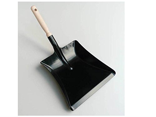 Robuste Metall Kehrschaufel und Handfeger mit langem Stiel in Schwarz, Flach, Metall