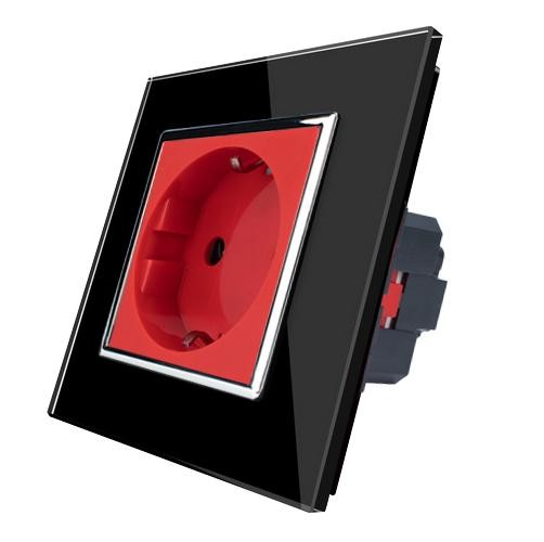 Rote Steckdose m. schwarzem Glasrahmen LEG-77219/SR-12 LIVOLO