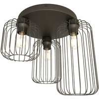 Runde Deckenlampe Schwarz Metall E27 3-flammig B:30 cm von Emibig
