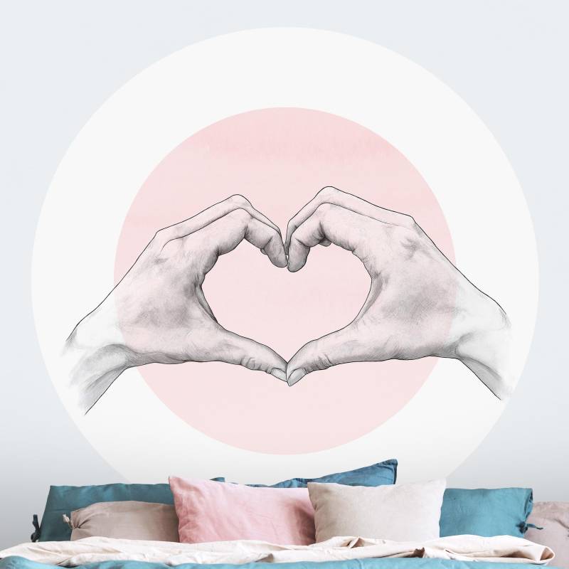 Runde Fototapete selbstklebend Illustration Herz Hände Kreis Rosa Weiß