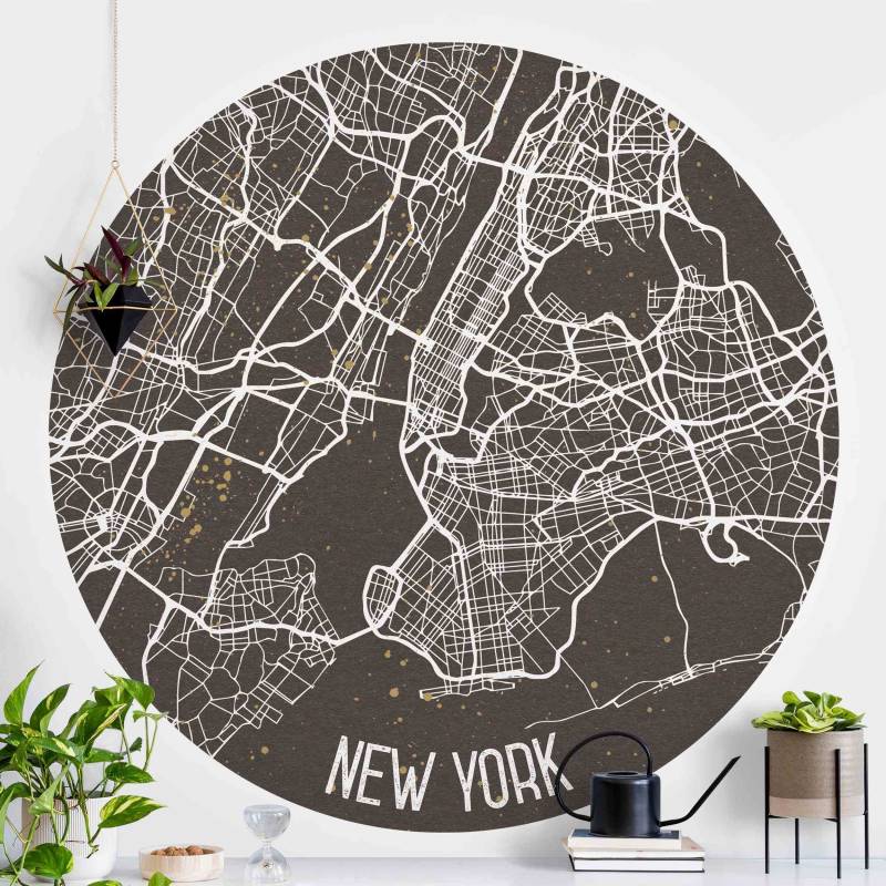 Runde Fototapete selbstklebend Stadtplan New York- Retro