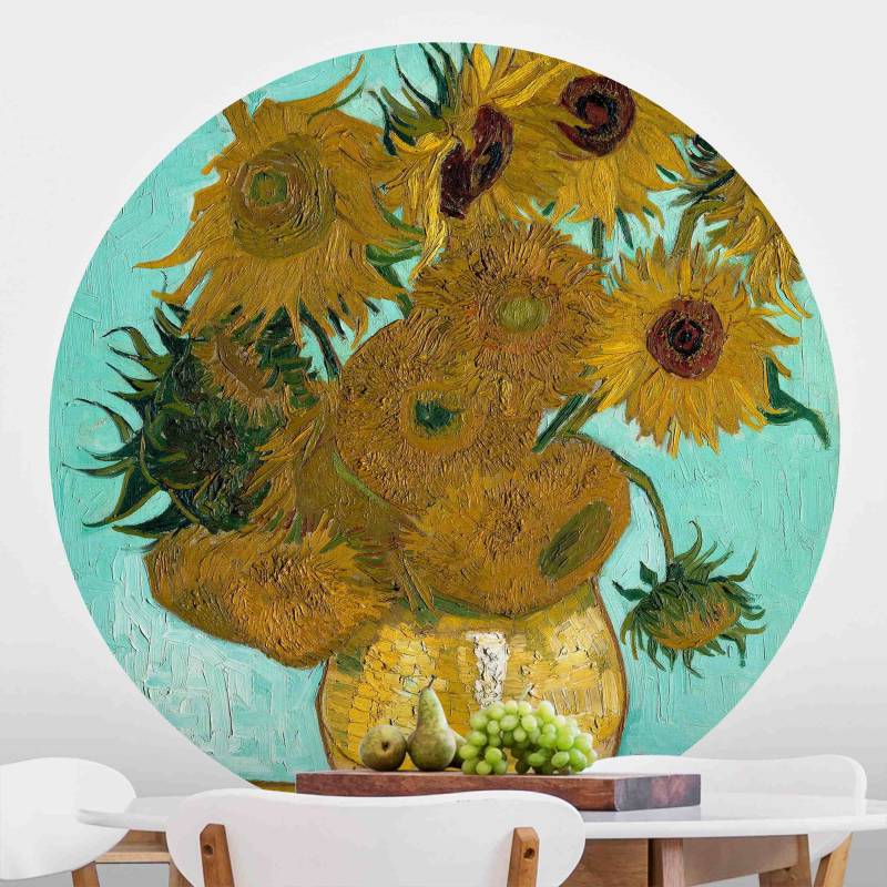 Runde Fototapete selbstklebend Vincent van Gogh - Vase mit Sonnenblumen