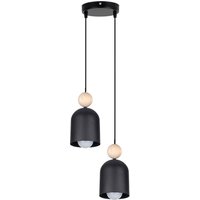 Runde Hängelampe Schwarz Metall Holz 2-flmg E27 Ø21 cm von Belis