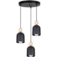 Runde Hängelampe Schwarz Metall Holz 3-flmg E27 Ø36 cm von Belis