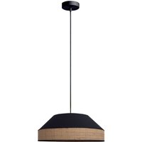 Runde Hängelampe Stoff Rattan Schwarz Natur E27 Ø45 cm von Belis