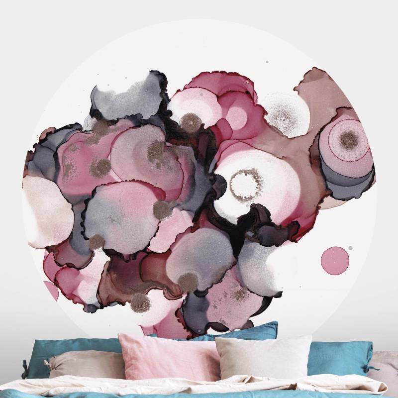 Runde Mustertapete selbstklebend Pink-Beige Tropfen mit Roségold