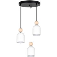 Runde Pendelleuchte Weiß Metall Holz 3-flmg E27 Ø36 cm von Belis