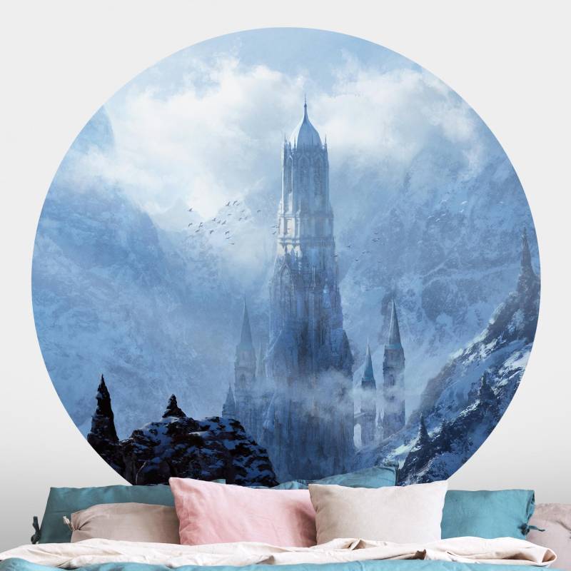 Runde Tapete selbstklebend Phantastisches Schloss im Schnee