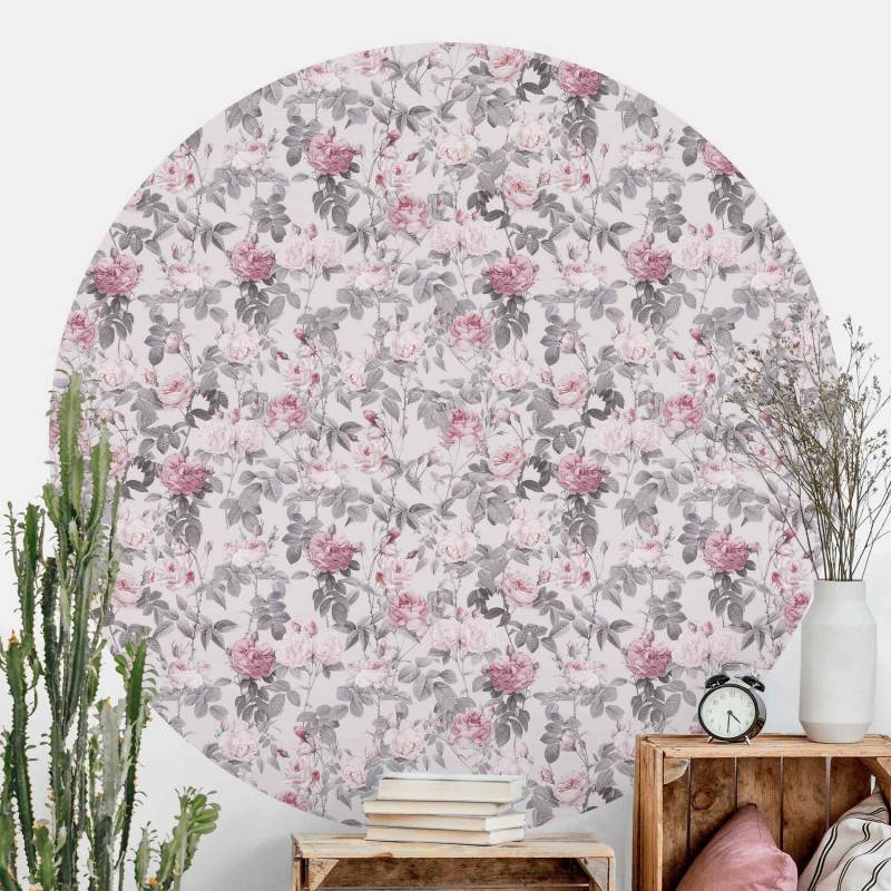 Runde Tapete selbstklebend Rosenblüten auf Rosa