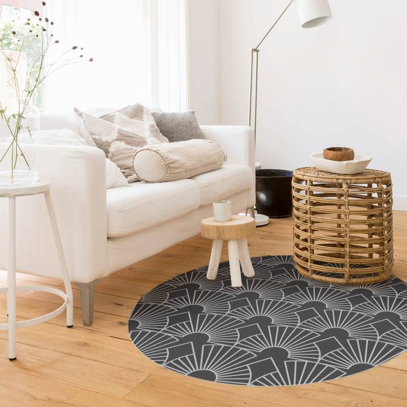 Runder Vinyl-Teppich Art Deco Strahlende Bögen Linienmuster