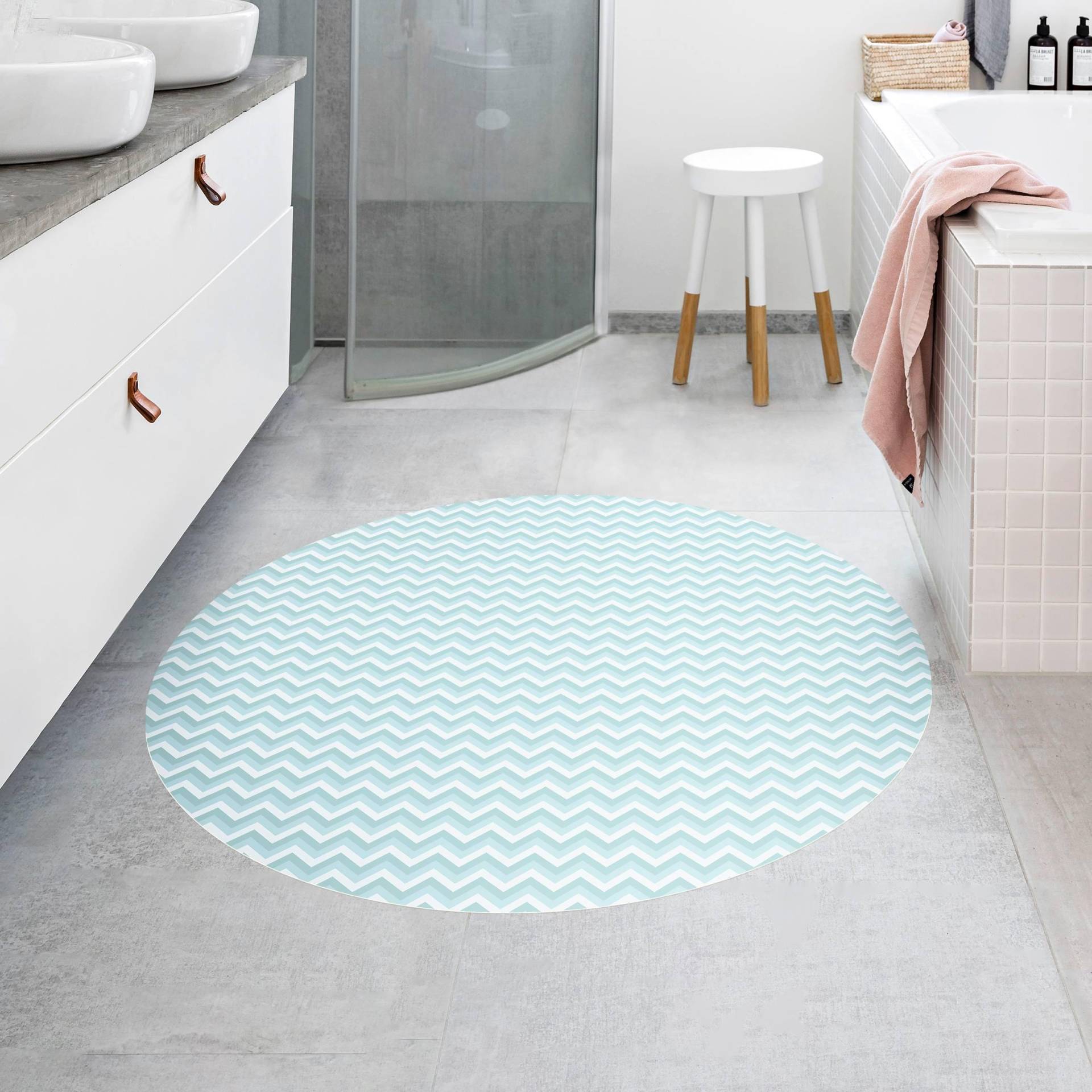 Runder Vinyl-Teppich No.YK39 ZickZack Muster Blau