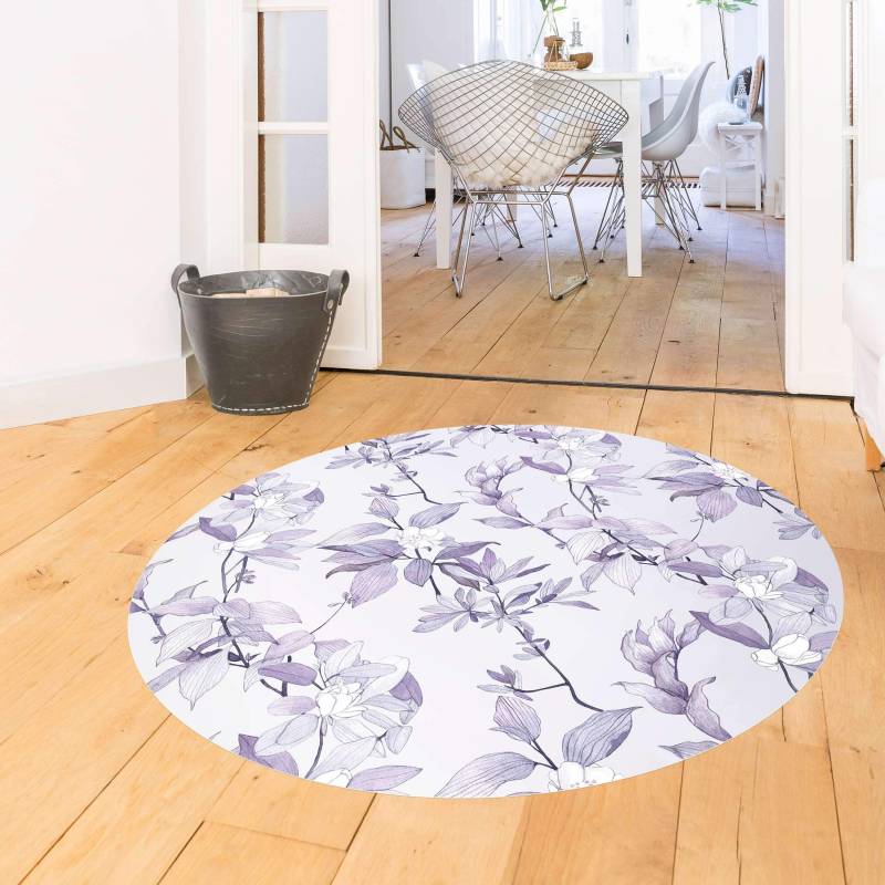 Runder Vinyl-Teppich Romantisches Blütenaquarell Natur Flieder