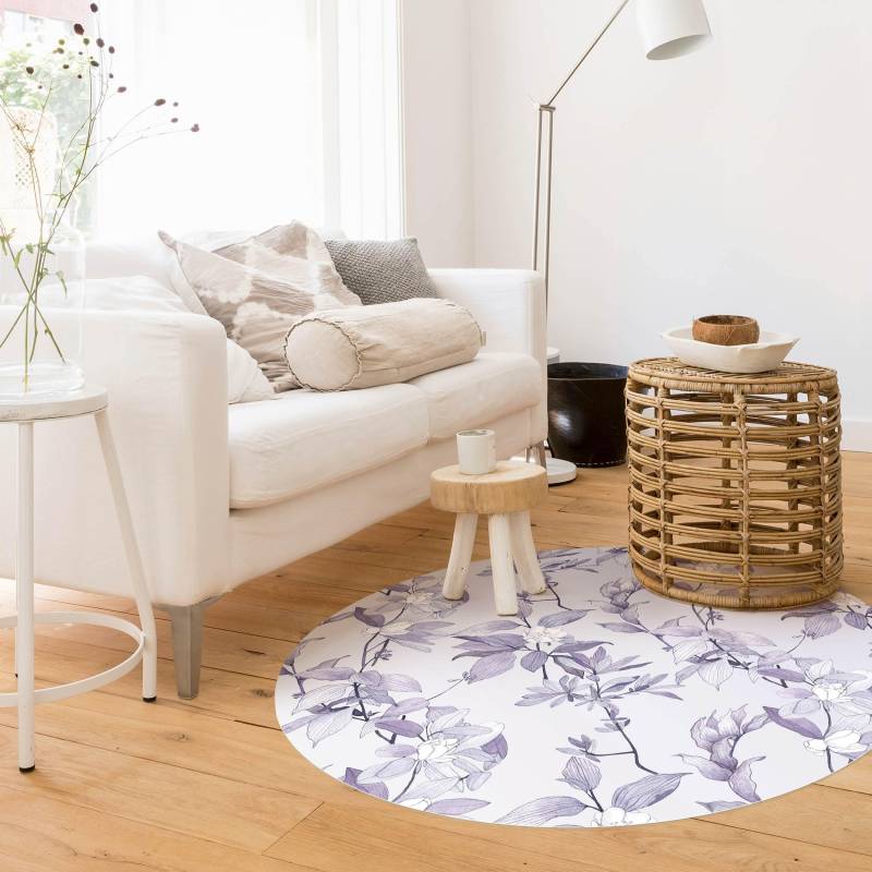 Runder Vinyl-Teppich Romantisches Blütenaquarell Natur Flieder