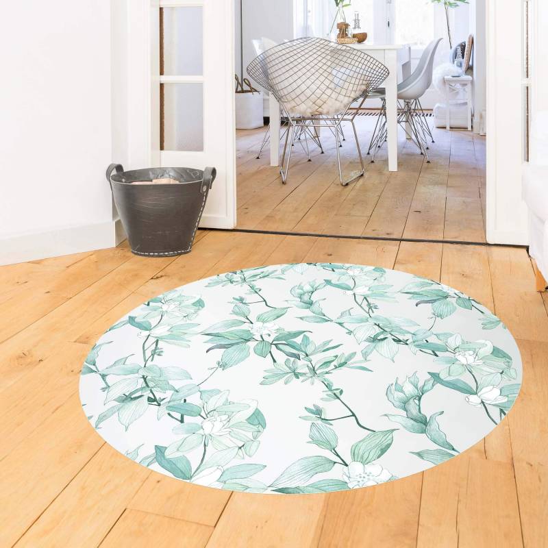 Runder Vinyl-Teppich Romantisches Blütenaquarell Natur Mint