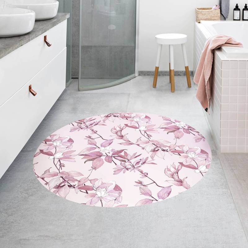 Runder Vinyl-Teppich Romantisches Blütenaquarell Natur Purpur