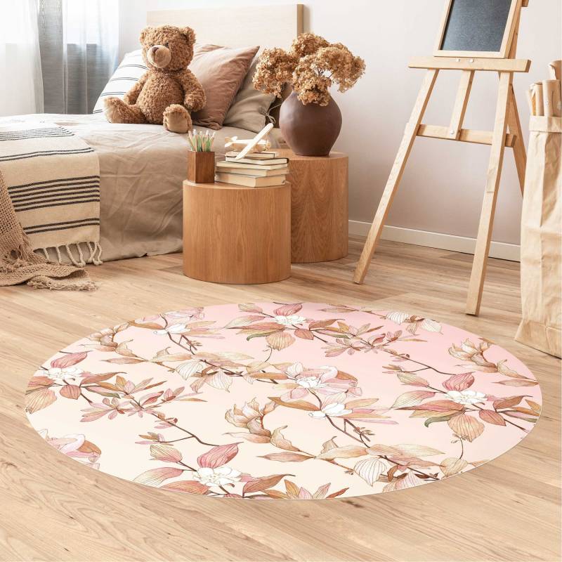 Runder Vinyl-Teppich Romantisches Blütenaquarell Natur Rosa