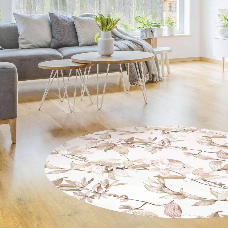 Runder Vinyl-Teppich Romantisches Blütenaquarell Natur Sand