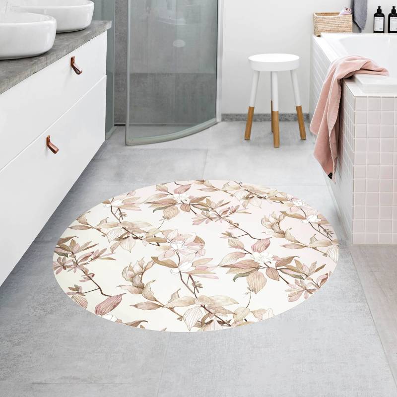 Runder Vinyl-Teppich Romantisches Blütenaquarell Natur Sand