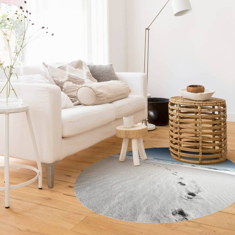 Runder Vinyl-Teppich Spuren im Sand