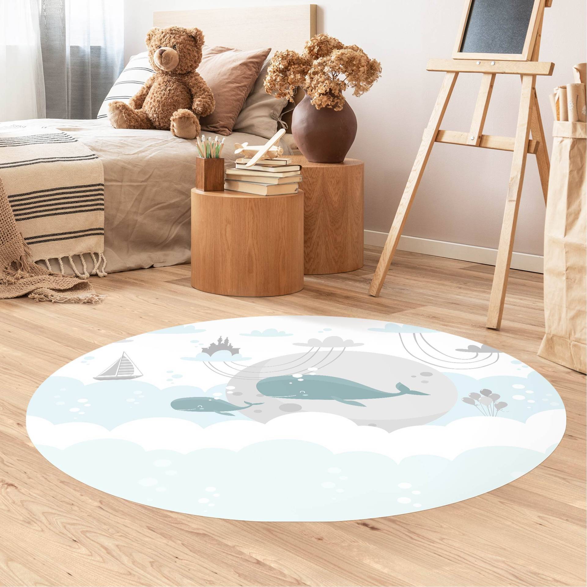 Runder Vinyl-Teppich Wolken mit Wal und Schloss