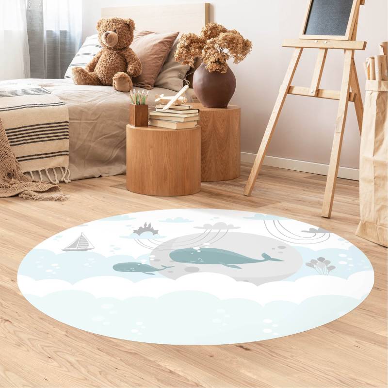 Runder Vinyl-Teppich Wolken mit Wal und Schloss