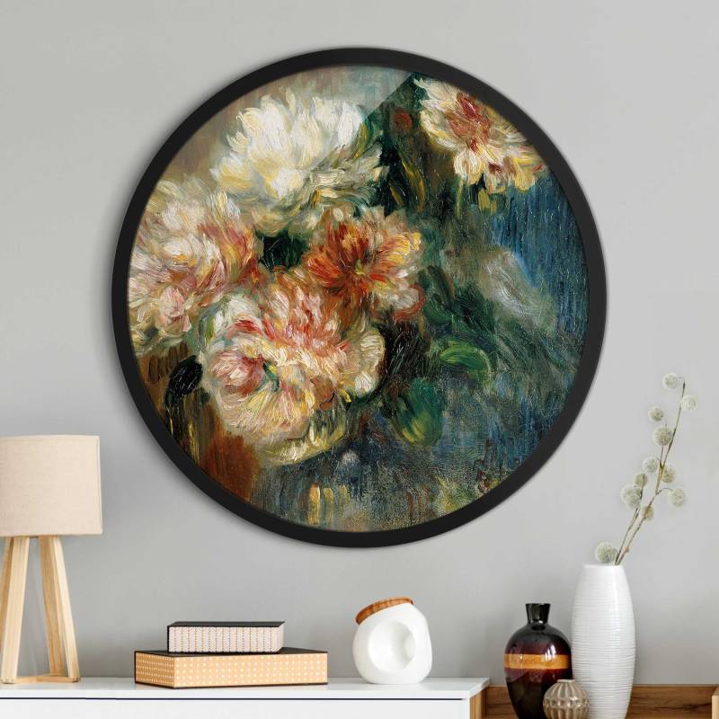 Rundes Gerahmtes Bild Auguste Renoir - Vase Pfingstrosen
