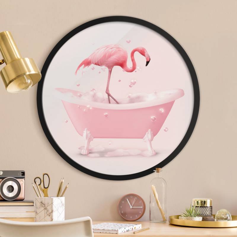 Rundes Gerahmtes Bild Badewannen Flamingo