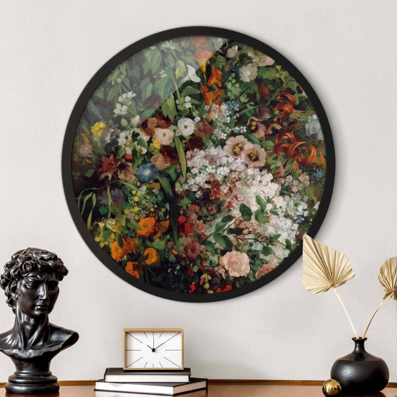 Rundes Bild mit Rahmen Gustave Courbet - Blumenstrauß in Vase