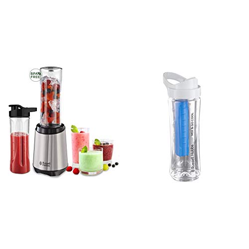 Russell Hobbs Mixer SET- Standmixer & Smoothie Maker to go [23.500 U/min Power-Motor] inkl. 2x Mixbehälter 600ml + 1 Trinkflasche mit Kühlakku (BPA-frei, spülmaschinen- & bruchfest inkl. Deckel) von Russell Hobbs