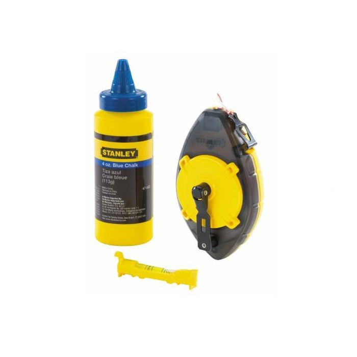 STANLEY 0-47-465 PowerWinder Schlagschnur Set Senklot blaue Kreide u. Schnurwasserwaage