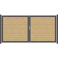 SYSTEM ALU PLUS Doppeltor-Set in Lärche Breite 3600mm Höhe 1800mm Links Klinke ohne zum Einbetonieren Silber Manuell betrieben