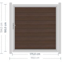 SYSTEM WPC PLATINUM XL Tor-Set in Braun Breite 1750mm Höhe 1800mm DIN links Klinke ohne zum Einbetonieren Silber