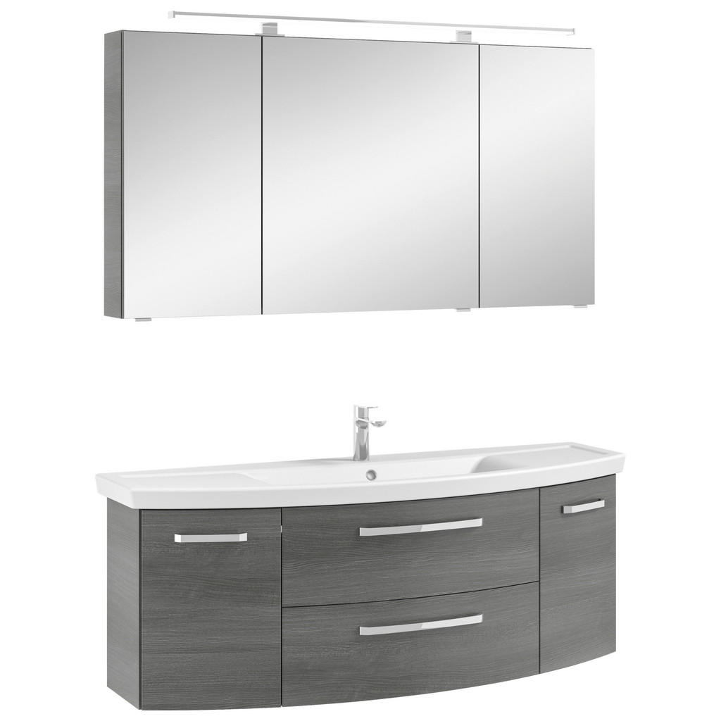 Sadena Badezimmer, Graphit, Metall, 3-teilig, 6 Fächer, 2,2 Schubladen, F, 135 cm, Made in Germany, hängend, erweiterbar, Typenvielfalt, Badezimmer, Badmöbelsets & Badmöbelserien, Badmöbel-Sets von Sadena