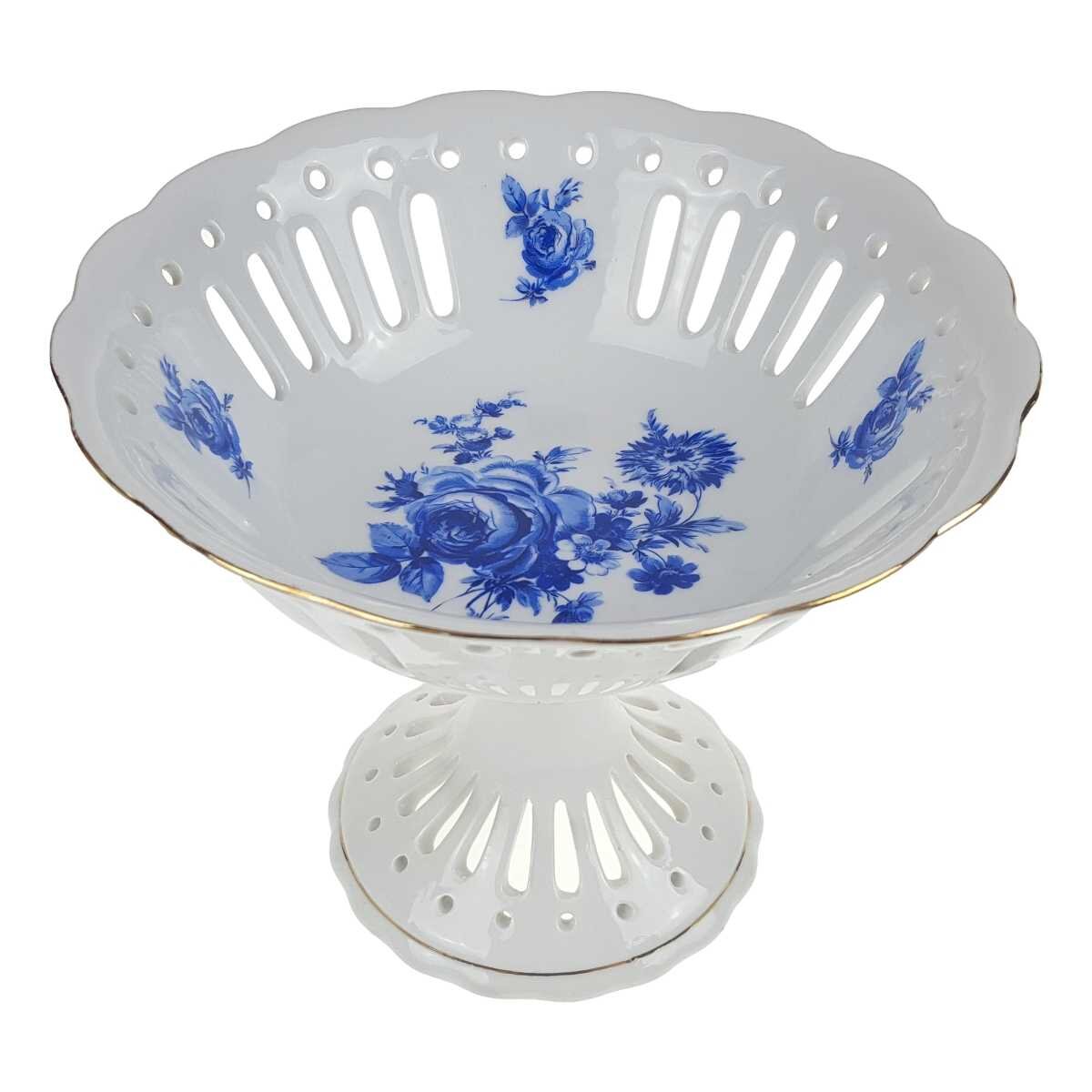 Schale auf Fuß Durchbruchschalen Goldrand Durchbrucharbeit 17 cm blaue Blume gebraucht - gut Schale auf Fuß Durchbruchschalen Goldrand Durchbrucharbeit 17 cm blaue Blume gebraucht - gut