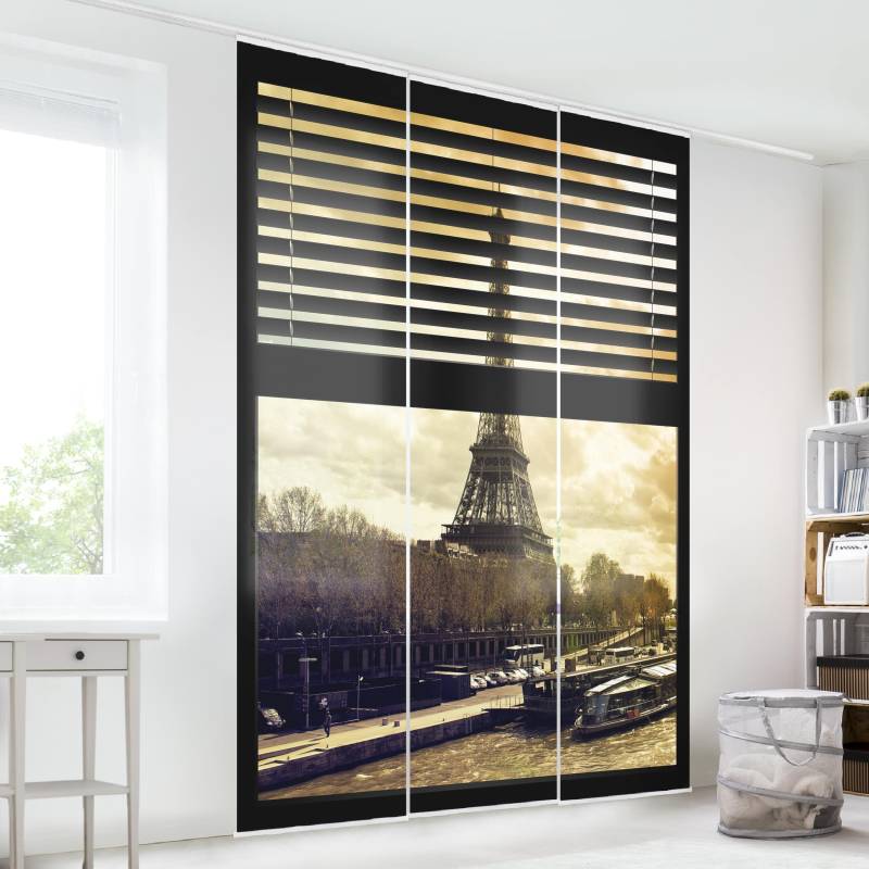Schiebegardine Fensterausblick Jalousie - Paris Eiffelturm Sonnenuntergang