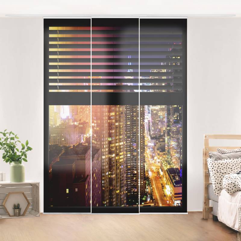 Schiebegardine Set Fensterblick Jalousie - Manhattan bei Nacht