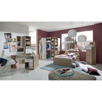 Schlafzimmer Jugendzimmer komplett Set mit Eckkleiderschrank, begehbar und beleuchtet und inkl. Schreibtisch Set JOHANNESBURG-43 in Eiche Nb. mit weiß
