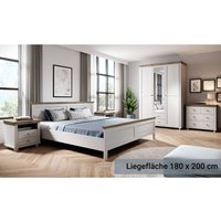 Schlafzimmer Komplett Set Landhausstil EPSOM-83 Doppelbett Liegefläche 180 x 200 cm, in weiß Abisko Esche Nb. mit Lefkas Eiche Nb.