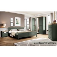 Schlafzimmer Komplett Set im Landhausstil EPSOM-83 Doppelbett Liegefläche 160 x 200 cm, in grün mit Lefkas Eiche Nb.