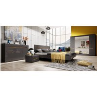 Schlafzimmer Komplett Set mit 180cm Bett in anthrazit mit anthrazit Hochglanz und Appenzeller Fichte Nb. HERNING-83