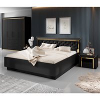 Schlafzimmer Set 4-teilig ASERI-83 mit Bett 160x200 in schwarz matt
