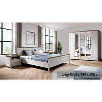 Schlafzimmer Set Landhausstil EPSOM-83 Doppelbett Liegefläche 180 x 200 cm, in weiß Abisko Esche Nb. mit Lefkas Eiche Nb.